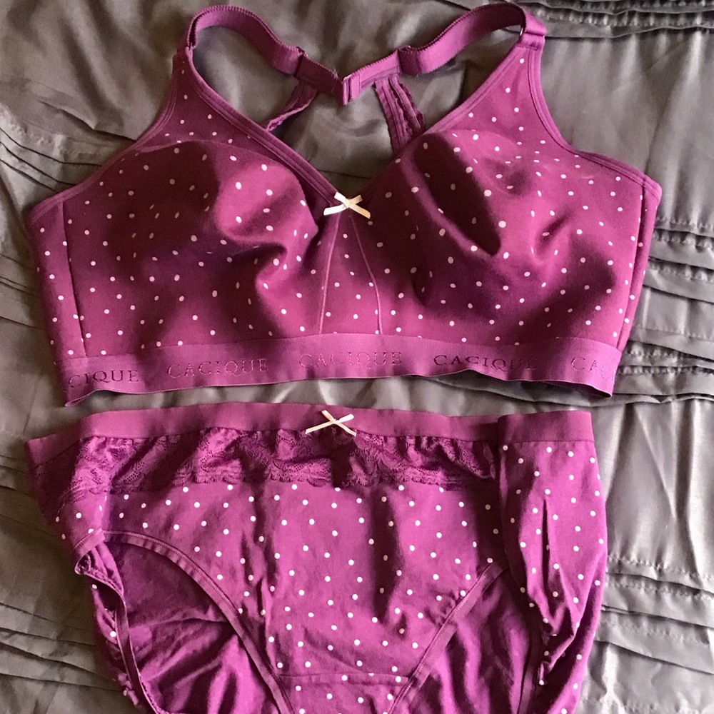 Cacique Magenta Polka Dot Bra Set